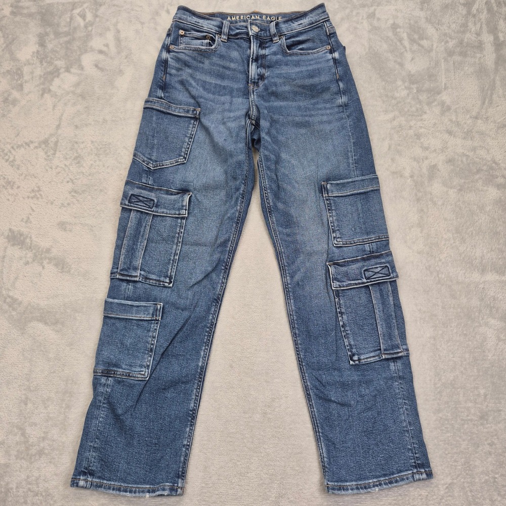 American Eagle 00 Short Cargo Jeans Petite Pockets High Rise Stretch Straight